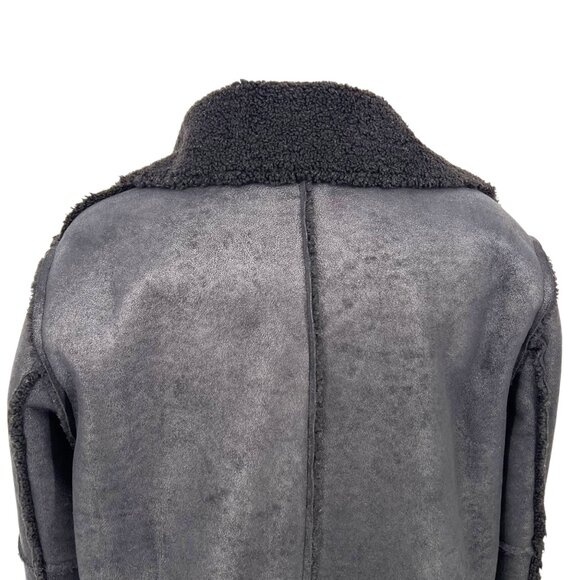 Velvet Faux Suede Sherpa Jacket Notch Collar Black Size Large - Picture 7 of 12